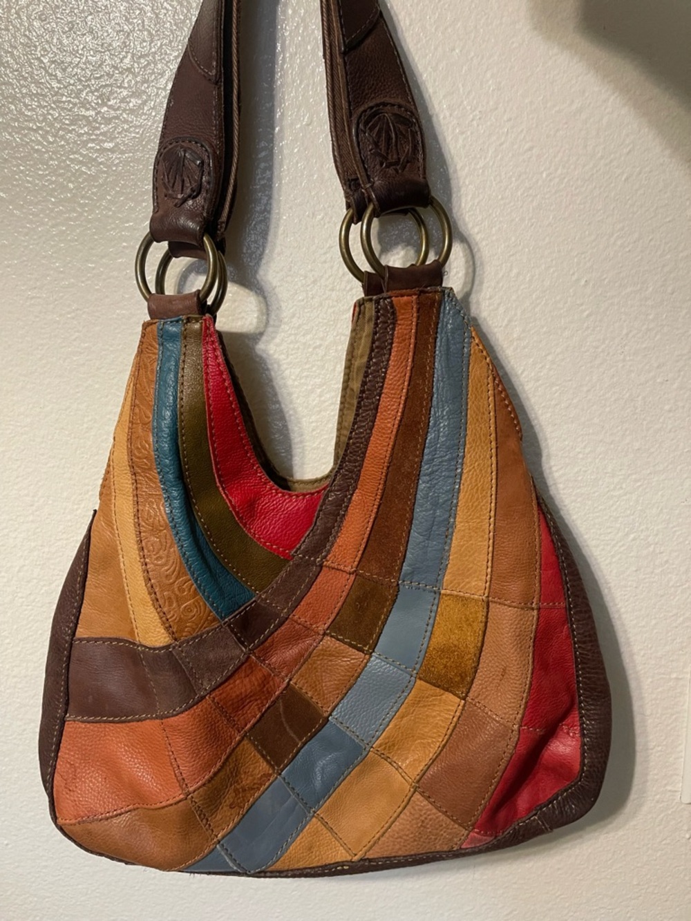Lucky Brand Multicolor Patchwork Leather Shoulder Bag in Brown, Red, Blue
